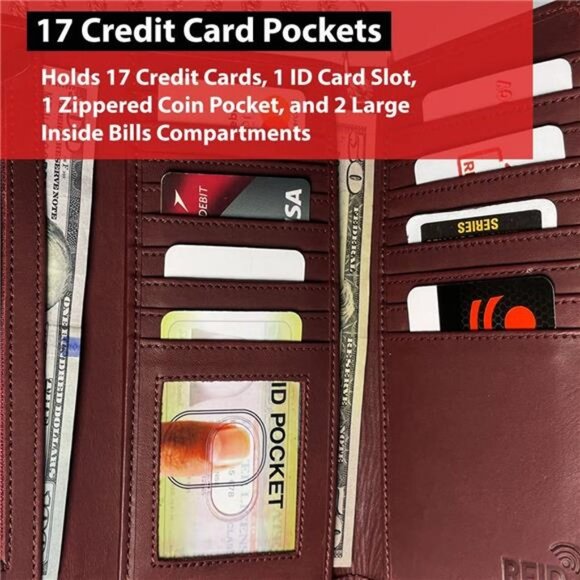 Men’s Trucker Biker Metal Chain Wallets, Oxblood - Picture 5 of 7